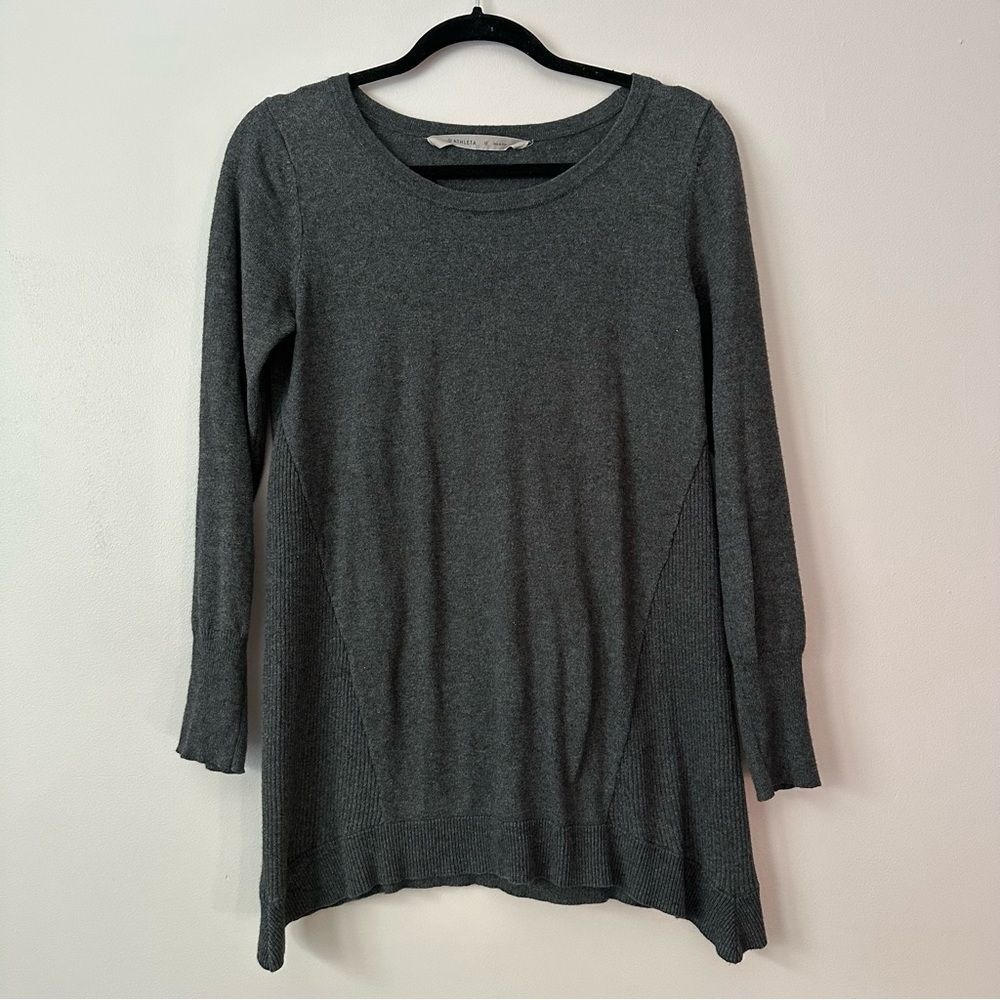 Athleta Medium Tunic Sweater Gray Long Sleeve Cotton Cashmere Ribbed Side